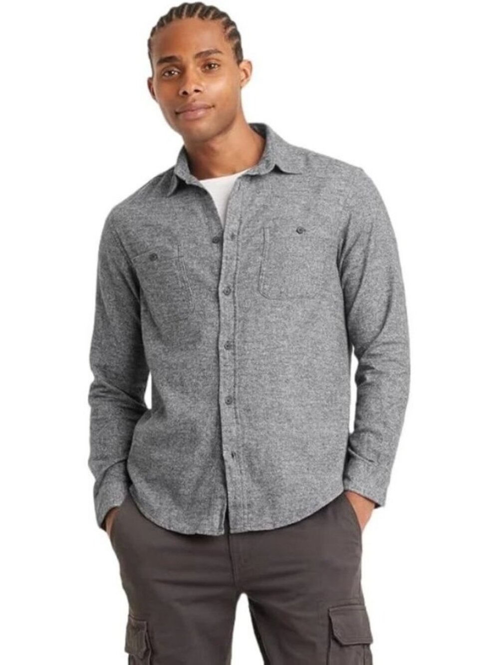 Goodfellow & Co Long Sleeve Button Down Knit Shirt Gray S